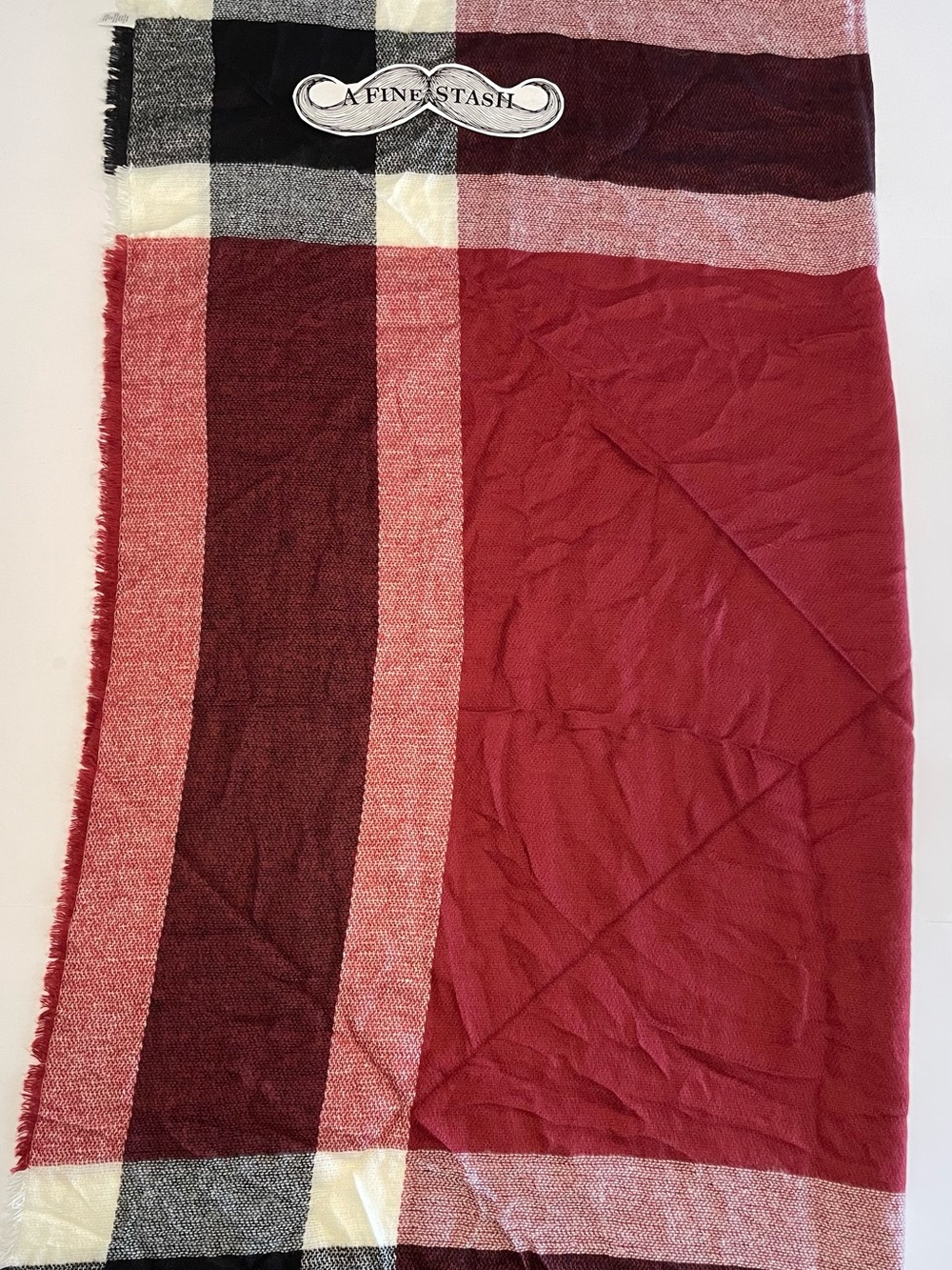 Cato Plaid Blanket Scarf Red Burgundy Black Tartan Oversized Winter Wrap Fringe